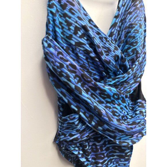 Miraclesuit Purr Fection Crossover One Piece Swimsuit Sz Small Blue Mesh Cutout - Picture 8 of 13